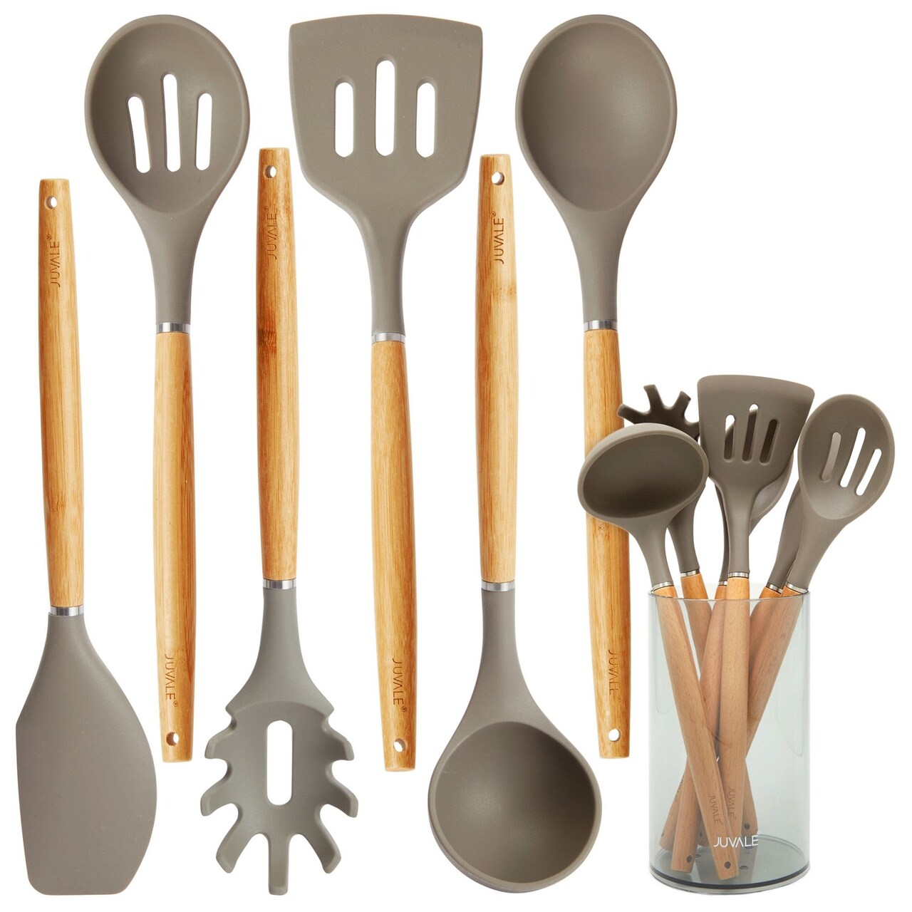 7-Piece Silicone and Bamboo Kitchen Utensils Set with Holder for